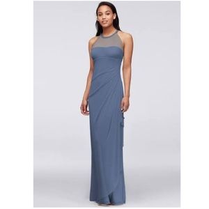 David's Bridal Long Mesh Bridesmaid Dress